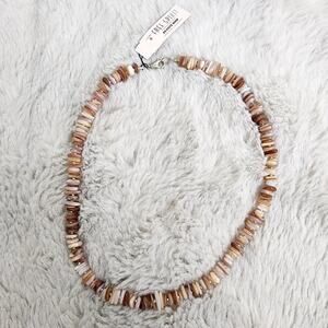 NEW Peyote Bird Free Spirit Natural Freshwater Shell Tan Pink Chunky Necklace